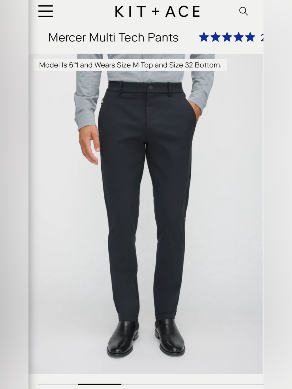 NWT Kit and Ace Men's Black Mercer Multi Tech Pants 32” - size 38